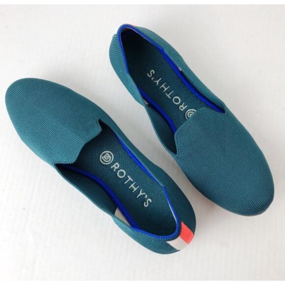 Rothys Loafers 10 Bottle Blue Neon Stripe Flats Womens - Picture 1 of 9